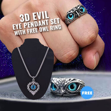 3D Evil Eye Pendant Set With Free Owl Ring (3DEPOR)