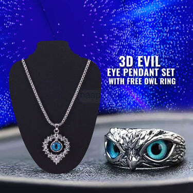 3D Evil Eye Pendant Set With Free Owl Ring (3DEPOR)
