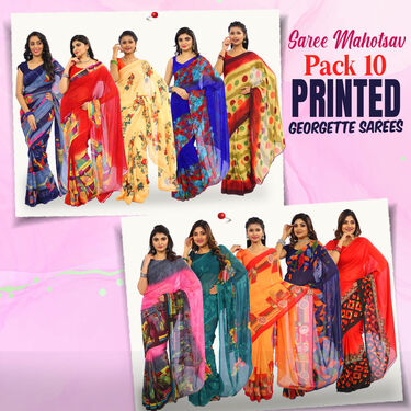 Pack of 10 Printed Georgette Sarees with 10 Blouse Pieces Free (10G3)