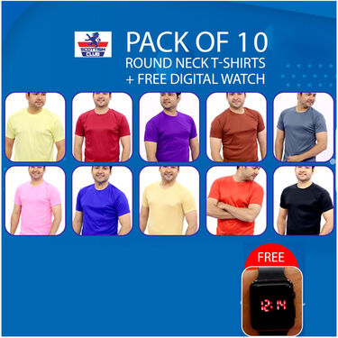 Pack of 10 Round Neck T-shirts with Free Digital Watch (10RT4)