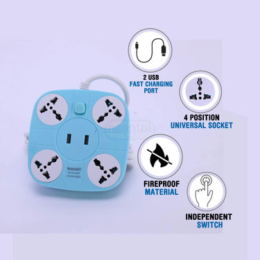 4 Port Multi-Purpose Extension Board With 2 USB Fast Charging Points (UFC)