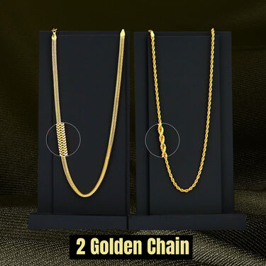 2 Golden Chain + Bracelet + Diamond Ring + Free Digital Watch (2GCBRW9)