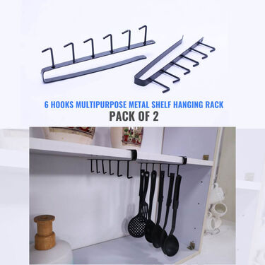 6 Hooks Multipurpose Metal Shelf Hanging Rack - Pack Of 2 (6HUSR1)