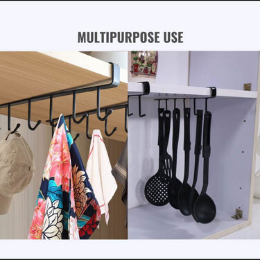 6 Hooks Multipurpose Metal Shelf Hanging Rack - Pack Of 2 (6HUSR1)